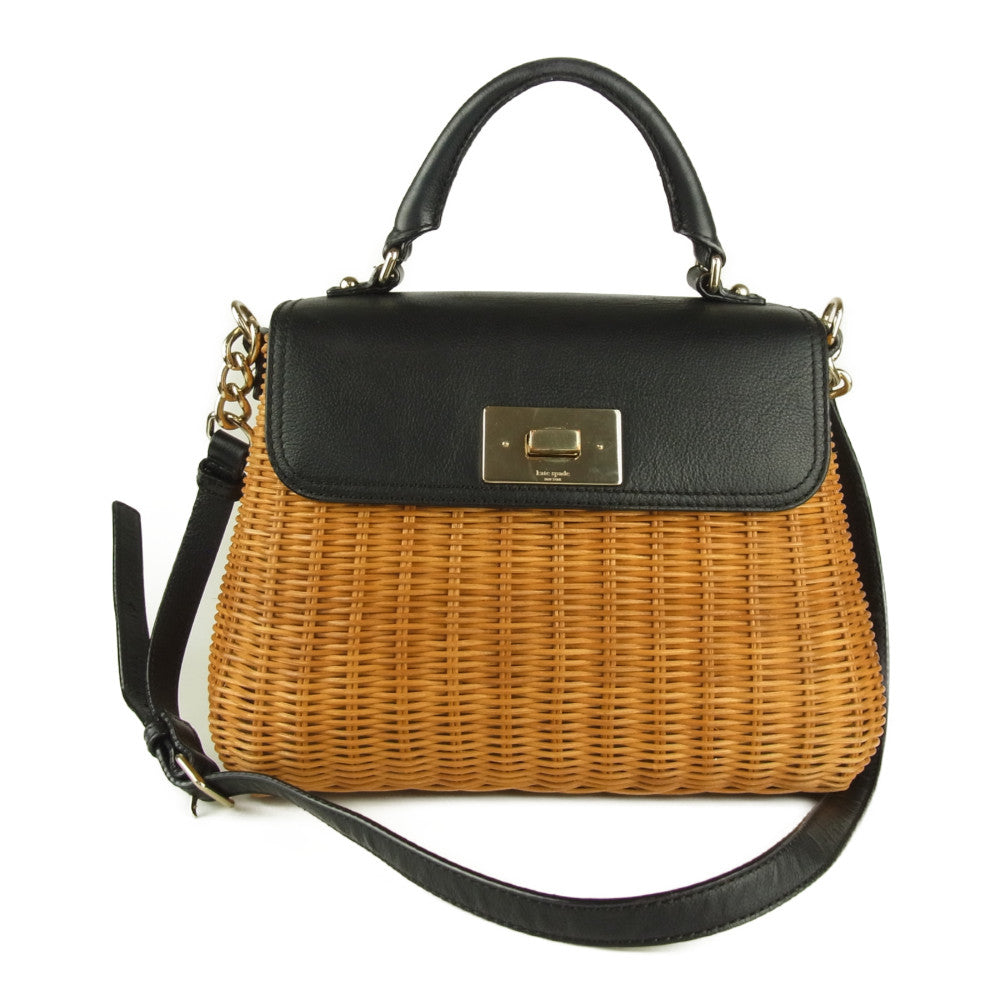 Kate Spade ケイトスペード DELAVAN TERRACE LITTLE NADINE レザーフラップ かごバッグ 2WAY ショルダーバッグ ブラック系【中古】