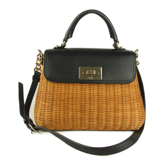 Kate Spade ケイトスペード DELAVAN TERRACE LITTLE NADINE レザーフラップ かごバッグ 2WAY ショルダーバッグ ブラック系【中古】