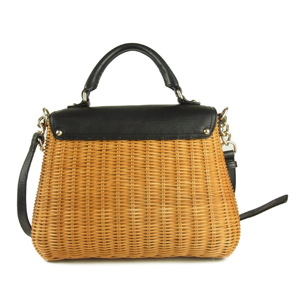 Kate Spade ケイトスペード DELAVAN TERRACE LITTLE NADINE レザーフラップ かごバッグ 2WAY ショルダーバッグ ブラック系【中古】