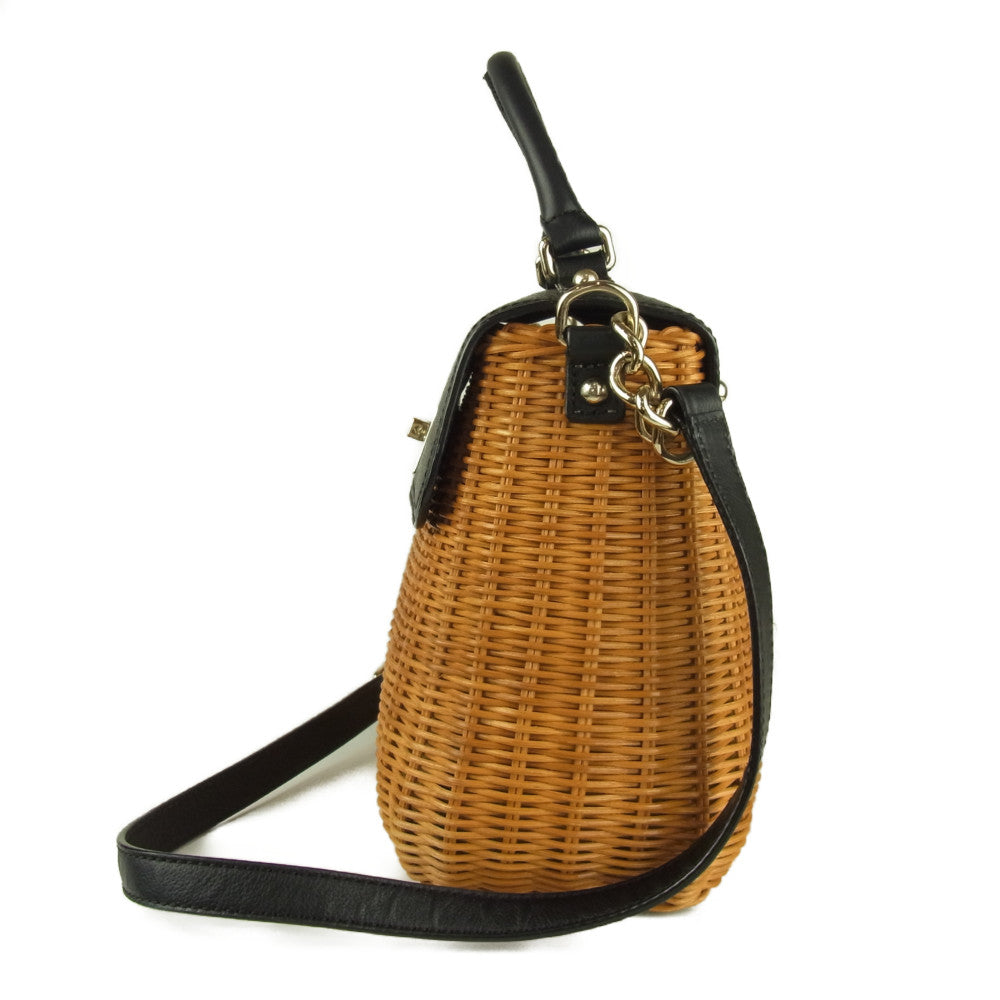 Kate Spade ケイトスペード DELAVAN TERRACE LITTLE NADINE レザーフラップ かごバッグ 2WAY ショルダーバッグ ブラック系【中古】