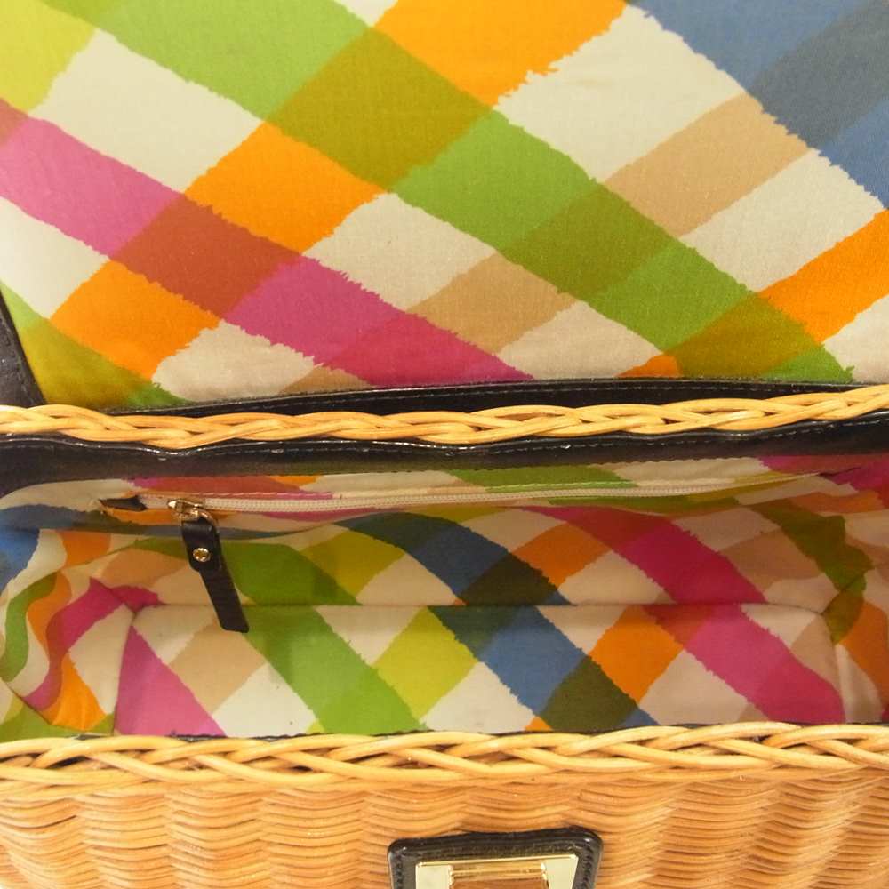 Kate Spade ケイトスペード DELAVAN TERRACE LITTLE NADINE レザーフラップ かごバッグ 2WAY ショルダーバッグ ブラック系【中古】
