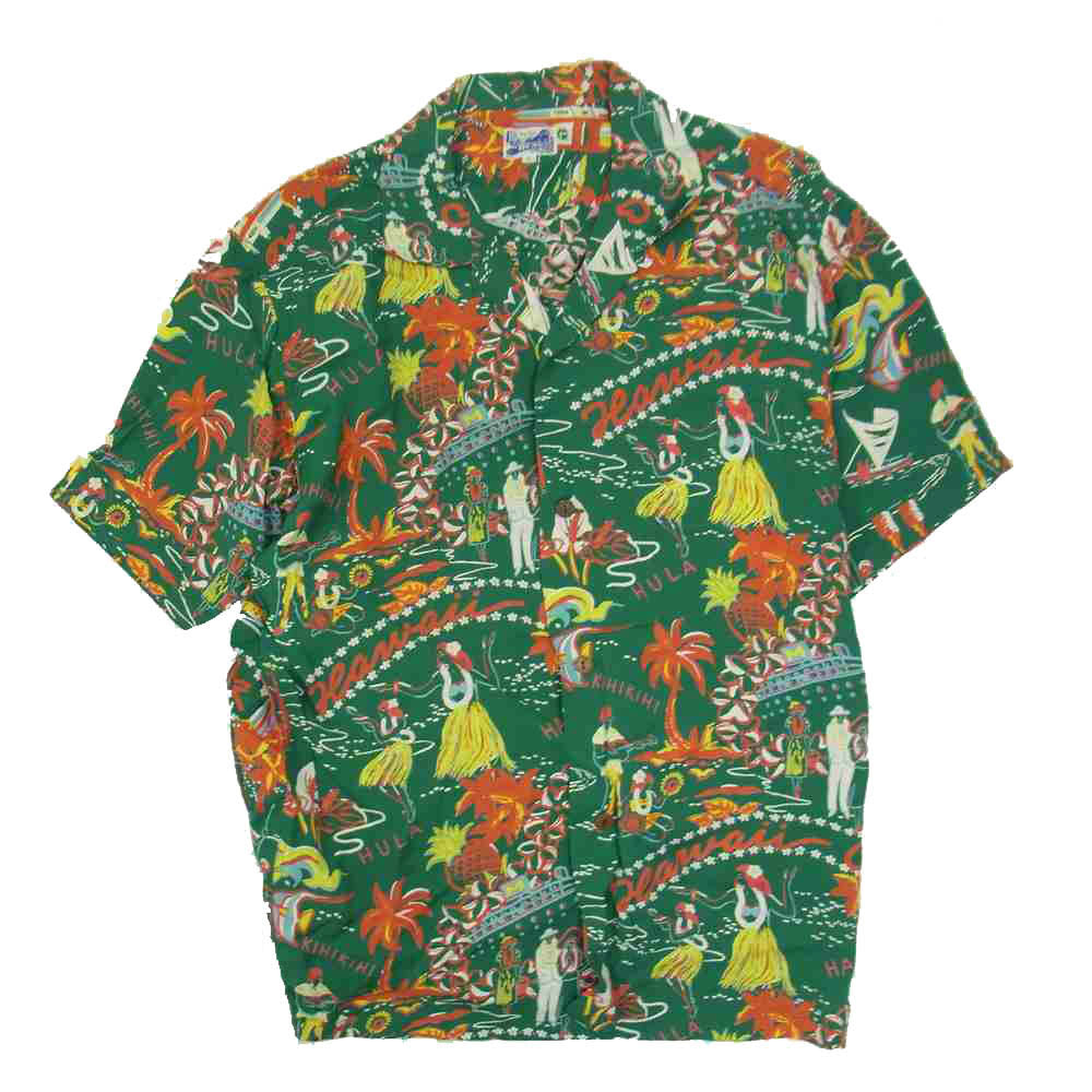 SUN SURF サンサーフ × BEAMS ビームス ハワイアンセーラーシャツ アロハ シャツ グリーン系 L【美品】【中古】