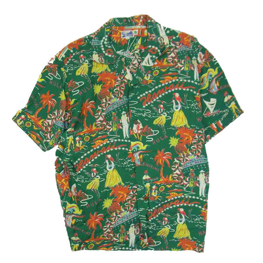 SUN SURF サンサーフ × BEAMS ビームス ハワイアンセーラーシャツ アロハ シャツ グリーン系 L【美品】【中古】