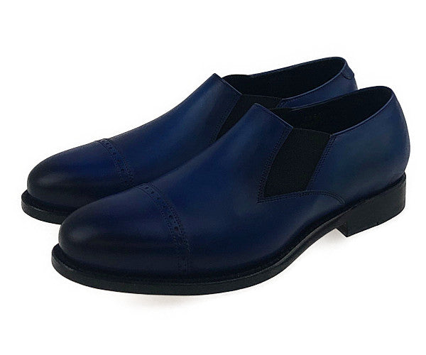 JALAN SRIWIJAYA ジャランスリウァヤ 98921 ストレートチップ サイドエラスティック レザーソール ビジネスシューズ 7.5 ブルー系 7.5【極上美品】【中古】