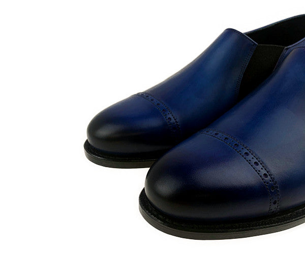 JALAN SRIWIJAYA ジャランスリウァヤ 98921 ストレートチップ サイドエラスティック レザーソール ビジネスシューズ 7.5 ブルー系 7.5【極上美品】【中古】