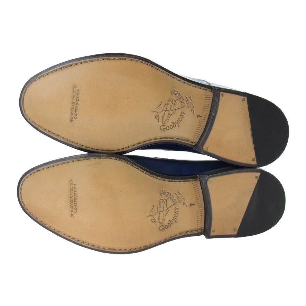 JALAN SRIWIJAYA ジャランスリウァヤ 98921 ストレートチップ サイドエラスティック レザーソール ビジネスシューズ 7 ブルー系 7【極上美品】【中古】