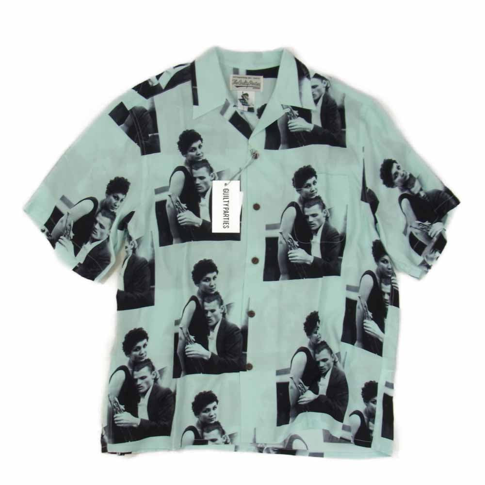 WACKO MARIA ワコマリア 22SS CHETBAKER-WM-HI03 CHET BAKER S/S HAWAIIAN SHIRT チェットベイカー フォト 総柄 半袖 ハワイアン アロハ シャツ ライトブルー系 L【新古品】【未使用】【中古】