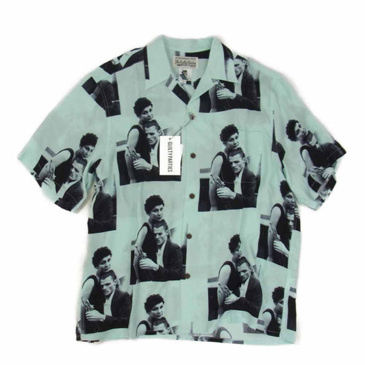 WACKO MARIA ワコマリア 22SS CHETBAKER-WM-HI03 CHET BAKER S/S HAWAIIAN SHIRT チェットベイカー フォト 総柄 半袖 ハワイアン アロハ シャツ ライトブルー系 L【新古品】【未使用】【中古】