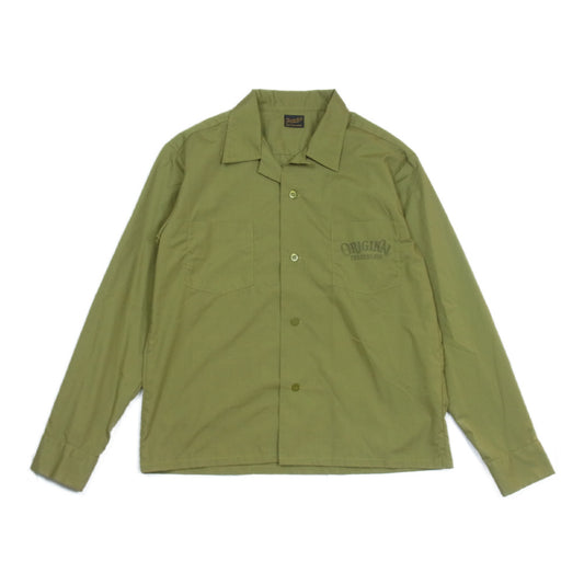 TENDERLOIN テンダーロイン T-T/C SOLID SHT ロゴプリント オープンカラー 長袖 ワークシャツ カーキ系 S【美品】【中古】