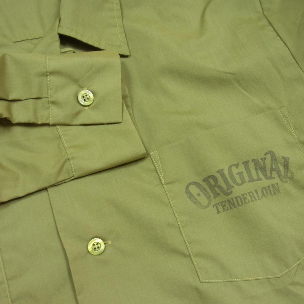 TENDERLOIN テンダーロイン T-T/C SOLID SHT ロゴプリント オープンカラー 長袖 ワークシャツ カーキ系 S【美品】【中古】