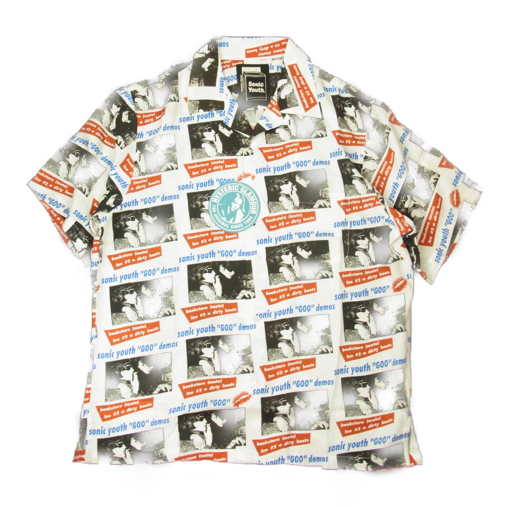 HYSTERIC GLAMOUR ヒステリックグラマー 02221AH06 SONIC YOUTH GOO DEMOS柄 オープン カラー シャツ ホワイト系 M【新古品】【未使用】【中古】