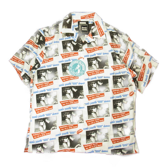HYSTERIC GLAMOUR ヒステリックグラマー 02221AH06 SONIC YOUTH GOO DEMOS柄 オープン カラー シャツ ホワイト系 M【新古品】【未使用】【中古】