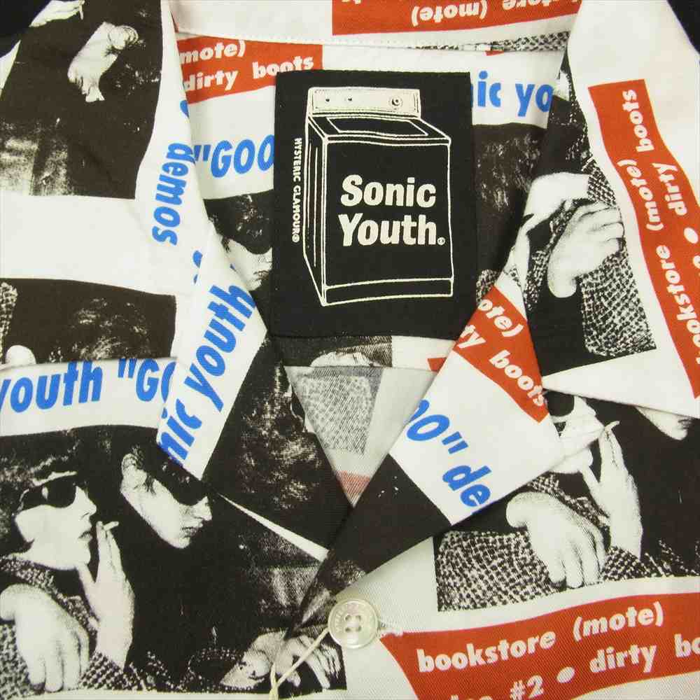 HYSTERIC GLAMOUR ヒステリックグラマー 02221AH06 SONIC YOUTH GOO DEMOS柄 オープン カラー シャツ ホワイト系 M【新古品】【未使用】【中古】
