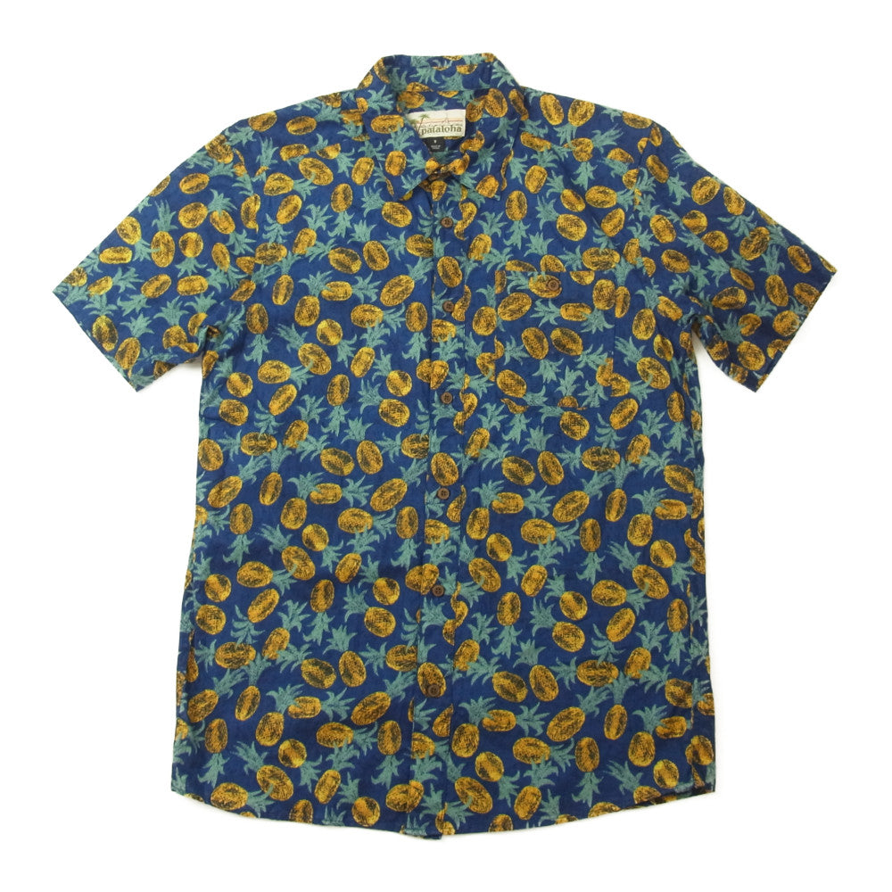 patagonia パタゴニア 16SS 52560 16年製 pataloha パタロハ パイナップル 総柄 半袖 アロハ ハワイアン シャツ ネイビー系 S【中古】
