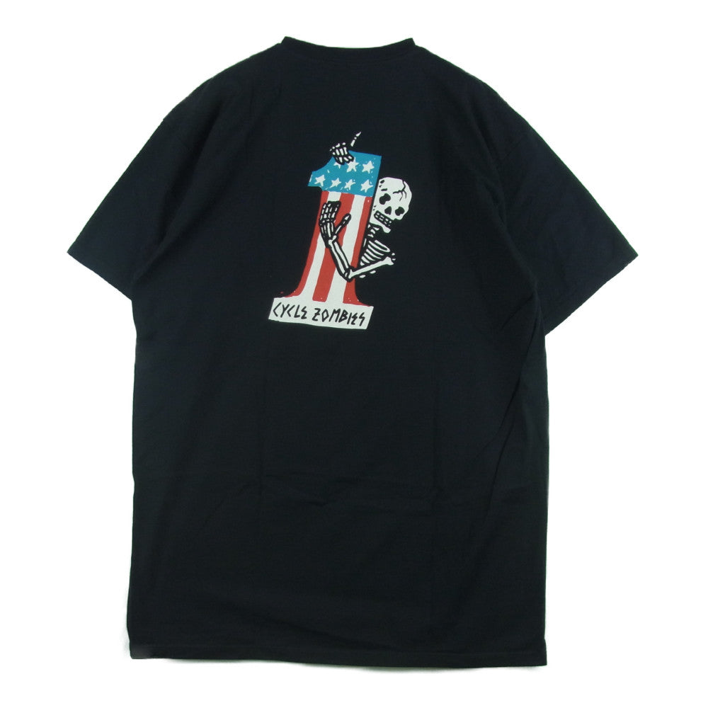 サイクルゾンビーズ ワンポイント ロゴ クルーネック プリント 半袖 Tシャツ ブラック系 L【新古品】【未使用】【中古】