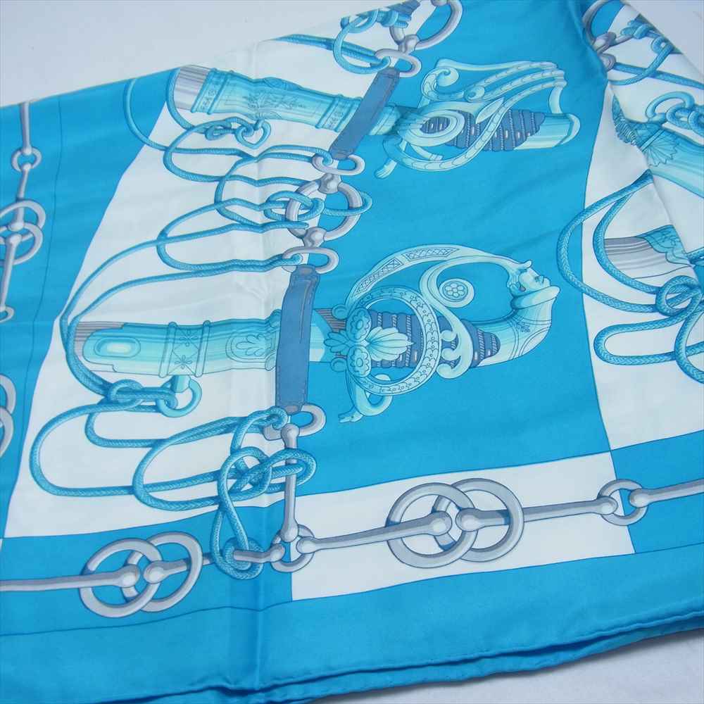 HERMES エルメス カレ90 CLIQUETIS 剣柄 スカーフ ストール ライトブルー系【中古】