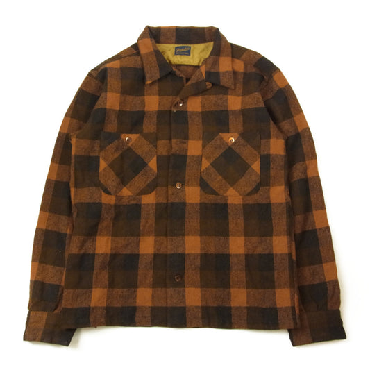 TENDERLOIN テンダーロイン T-WOOL SHT P ブロックチェック ウール オープンカラー シャツ ブラック系 ブラウン系 S【中古】