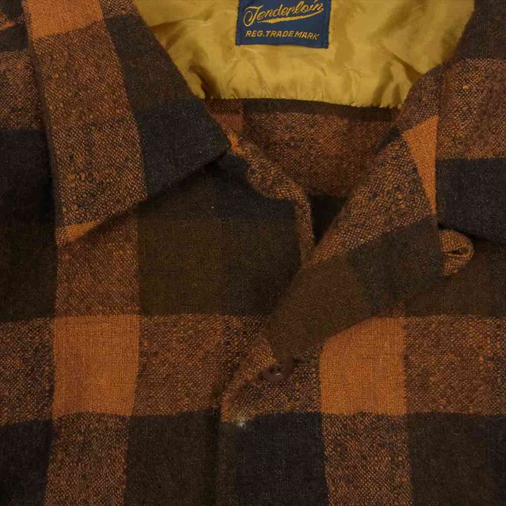 TENDERLOIN テンダーロイン T-WOOL SHT P ブロックチェック ウール オープンカラー シャツ ブラック系 ブラウン系 S【中古】