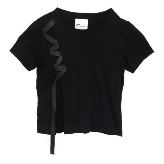 COMME des GARCONS コムデギャルソン AD2016 3R-T004 noir Kei ninomiya ノワールケイニノミヤ AD2016 3R-T004 フェイクレザーテープ プリーツ 半袖 カットソー ブラック系 S【中古】