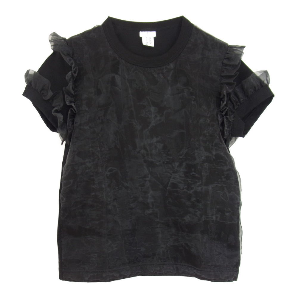 COMME des GARCONS コムデギャルソン noir Kei ninomiya ノワールケイニノミヤ AD2019 3D-T002 袖フリル シフォン×コットンジャージー 2枚重ね 半袖 カットソー ブラック系 S【美品】【中古】