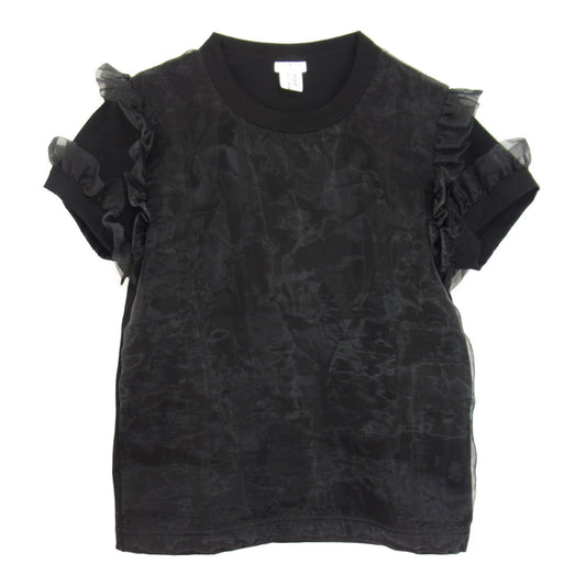 COMME des GARCONS コムデギャルソン noir Kei ninomiya ノワールケイニノミヤ AD2019 3D-T002 袖フリル シフォン×コットンジャージー 2枚重ね 半袖 カットソー ブラック系 S【美品】【中古】