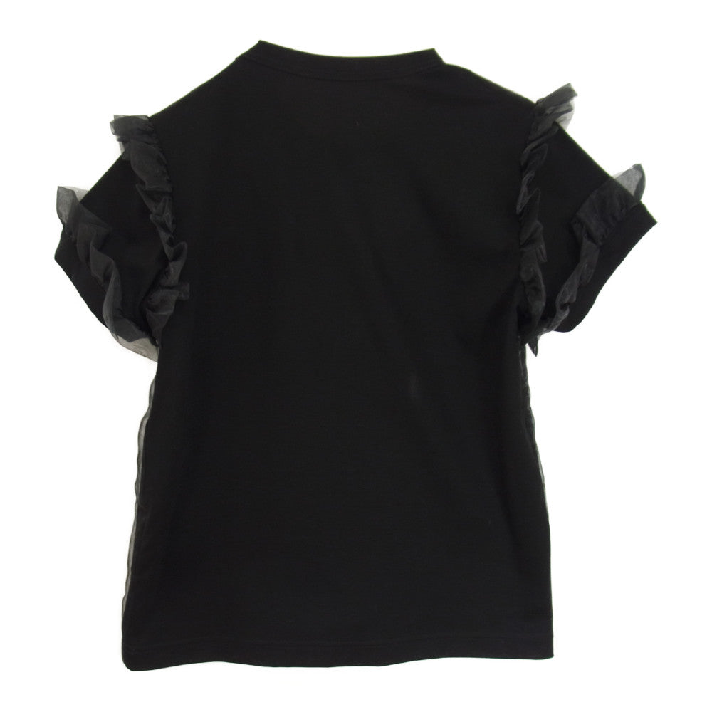 COMME des GARCONS コムデギャルソン noir Kei ninomiya ノワールケイニノミヤ AD2019 3D-T002 袖フリル シフォン×コットンジャージー 2枚重ね 半袖 カットソー ブラック系 S【美品】【中古】