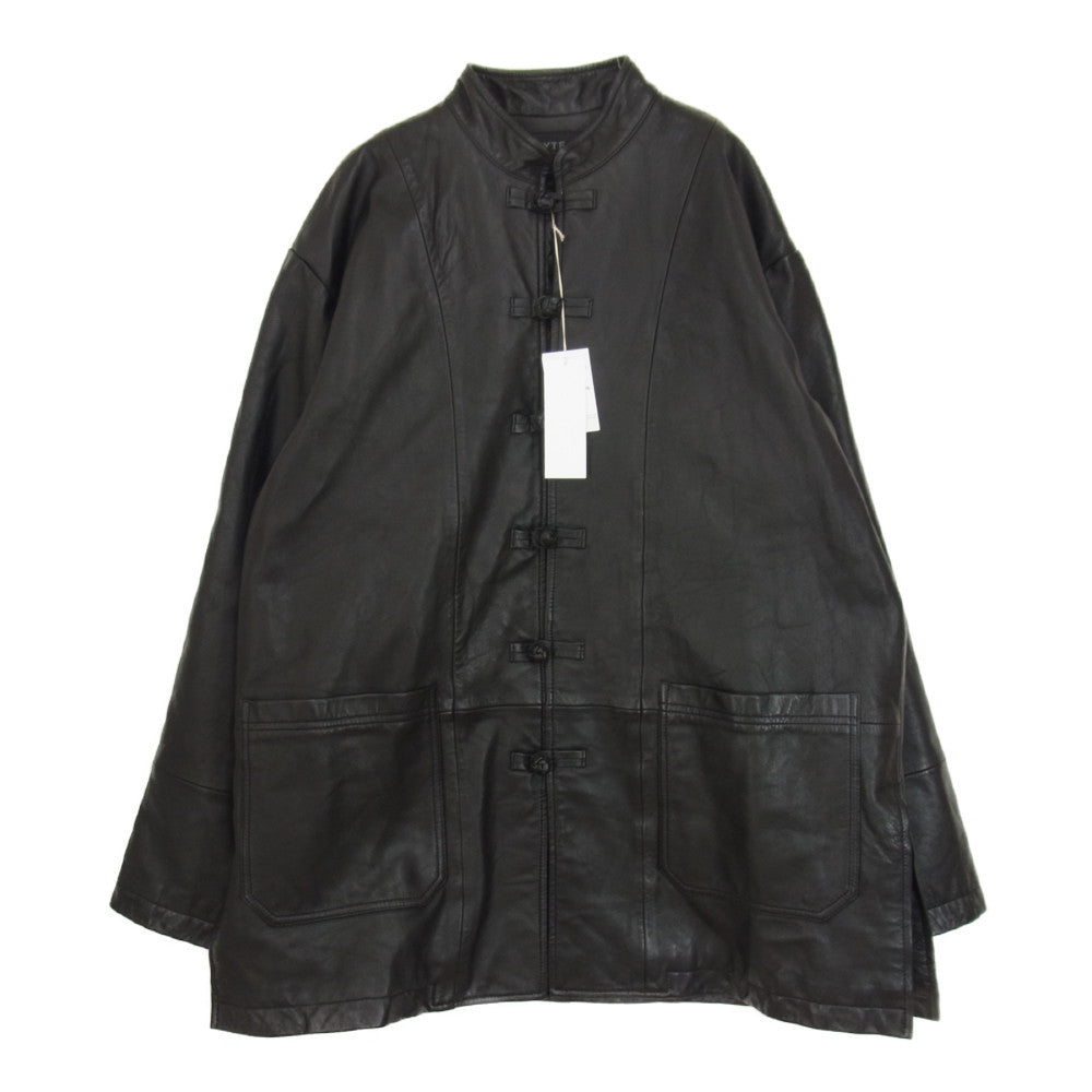 Yohji Yamamoto ヨウジヤマモト S'YTE UM-J53-701 Sheepskin Leather Washed China Jacket シープスキン レザー ウォッシュド チャイナ ジャケット ブラック系 3【新古品】【未使用】【中古】