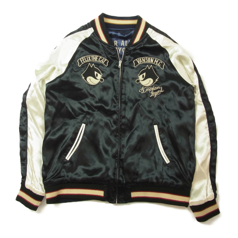 VANSON バンソン フィリックス FXV-21 バイカーFELIX スカジャン ネイビー系 L【中古】