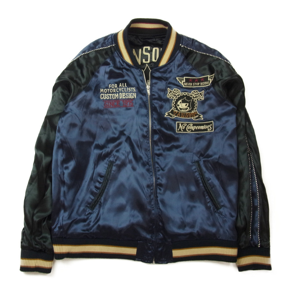 VANSON バンソン フィリックス FXV-21 バイカーFELIX スカジャン ネイビー系 L【中古】