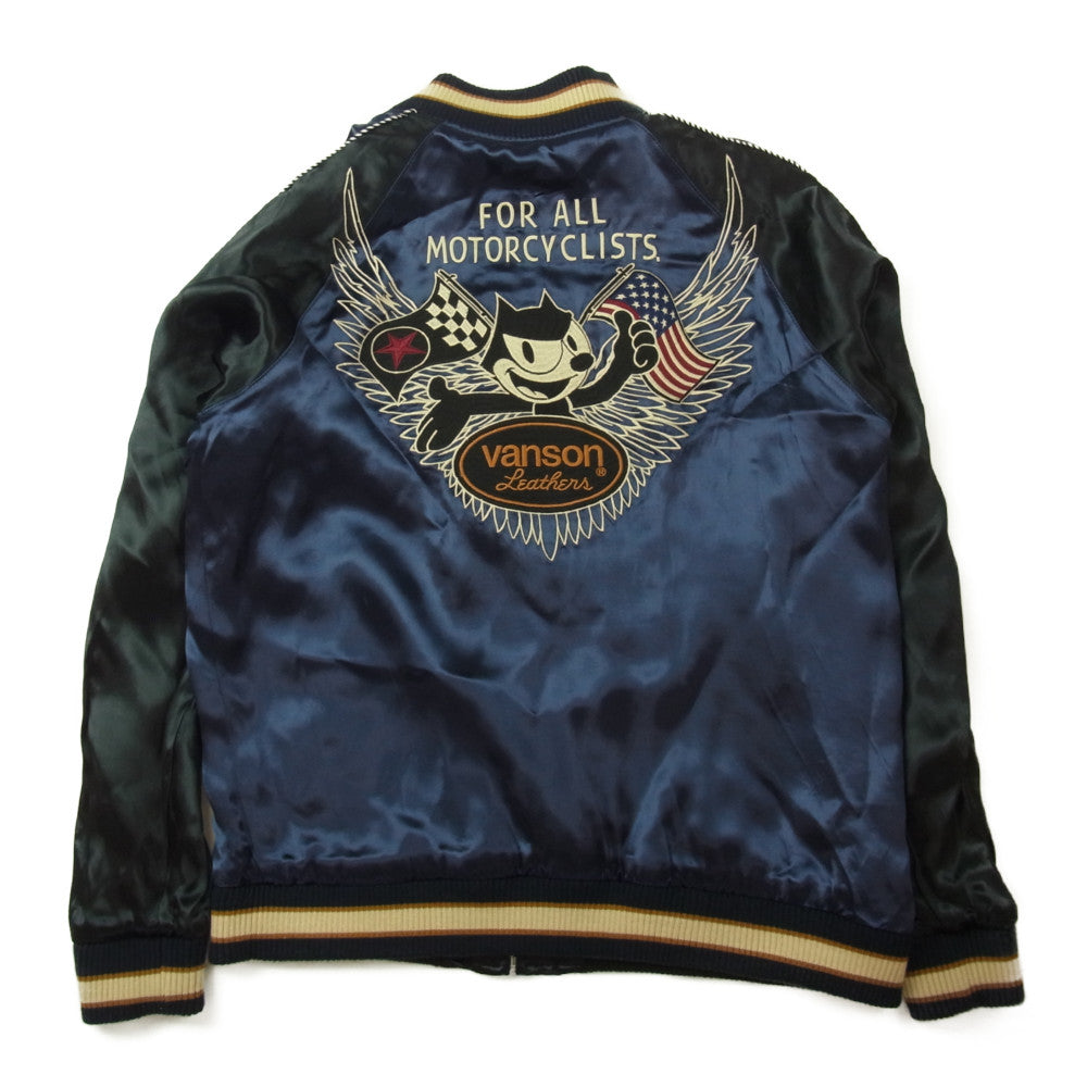 VANSON バンソン フィリックス FXV-21 バイカーFELIX スカジャン ネイビー系 L【中古】