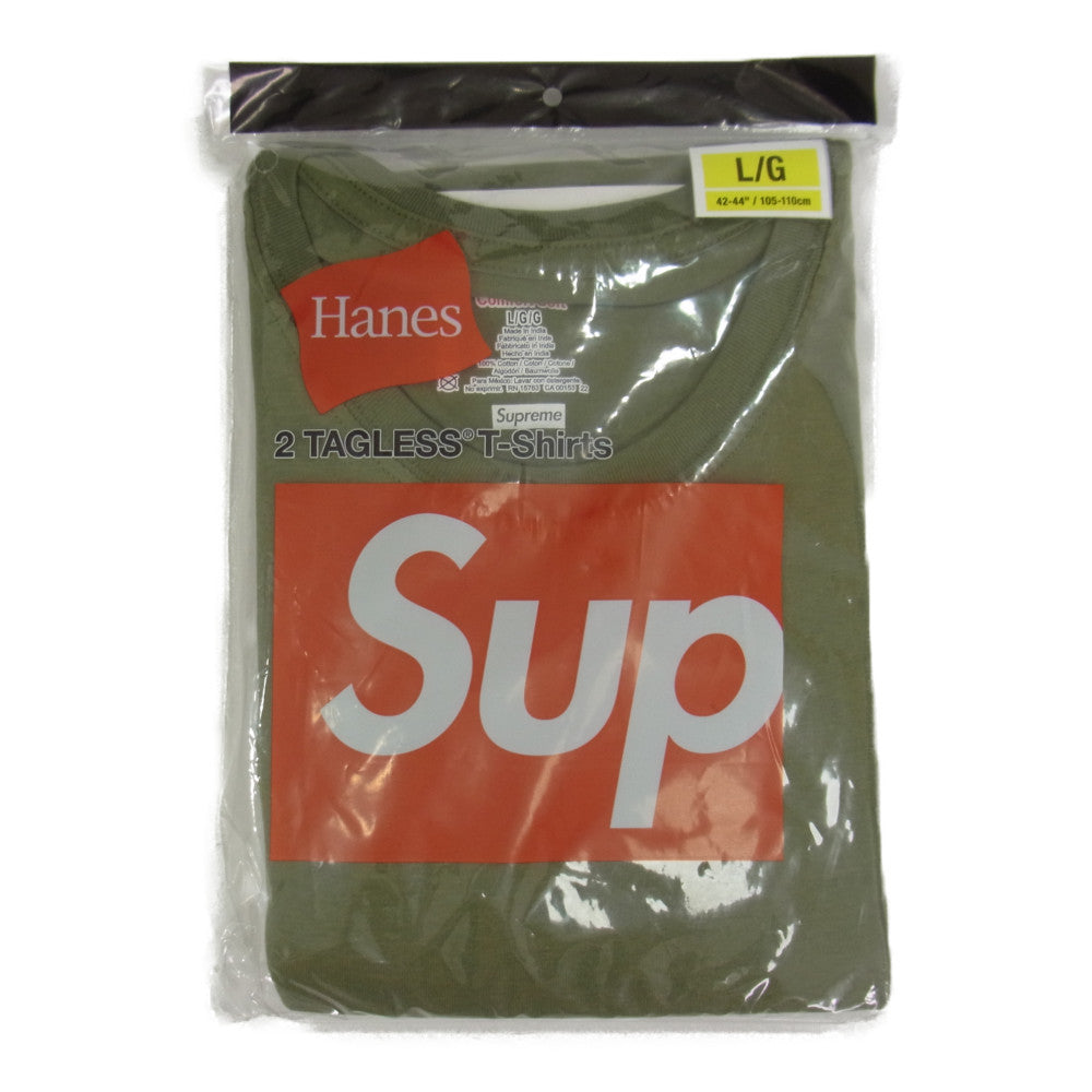 Supreme シュプリーム 22SS Hanes Tagless Tees (2 Pack) ヘインズ タグレス Tシャツ 2枚組 カーキ系 L【新古品】【未使用】【中古】
