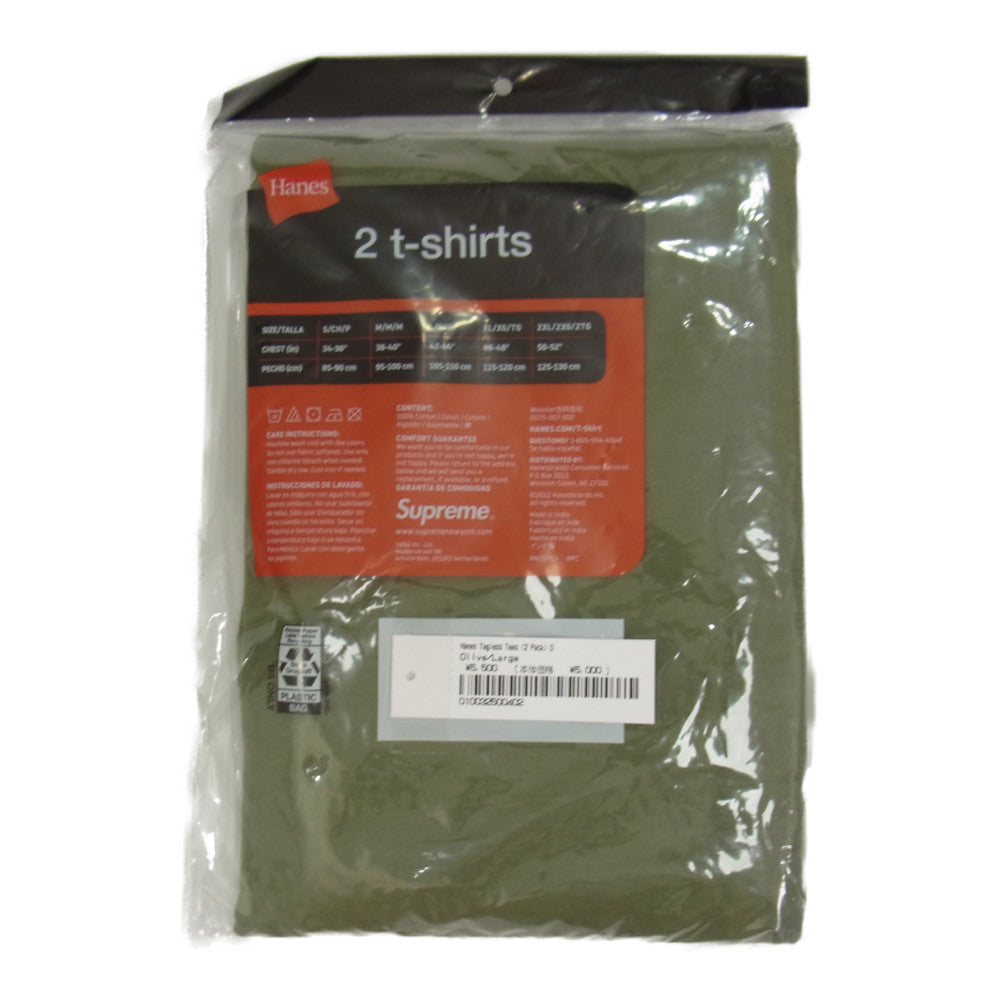 Supreme シュプリーム 22SS Hanes Tagless Tees (2 Pack) ヘインズ タグレス Tシャツ 2枚組 カーキ系 L【新古品】【未使用】【中古】