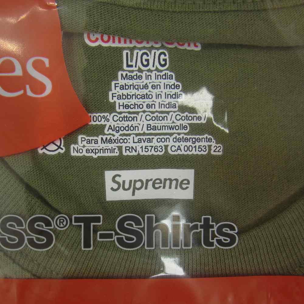 Supreme シュプリーム 22SS Hanes Tagless Tees (2 Pack) ヘインズ タグレス Tシャツ 2枚組 カーキ系 L【新古品】【未使用】【中古】
