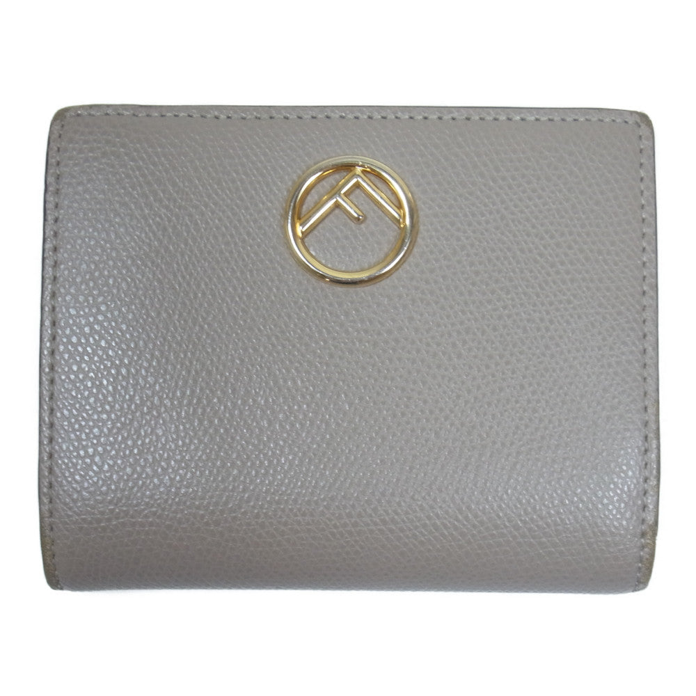 FENDI フェンディ 8M0387 F IS FENDI エフイズフェンディ スモールウォレット 二つ折り財布 レザー グレージュ【中古】