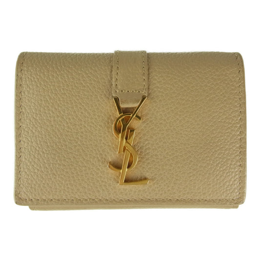 SAINT LAURENT サンローラン YSLライン オリガミ タイニー ウォレット コンパクト 三つ折り 財布 ベージュ系【美品】【中古】