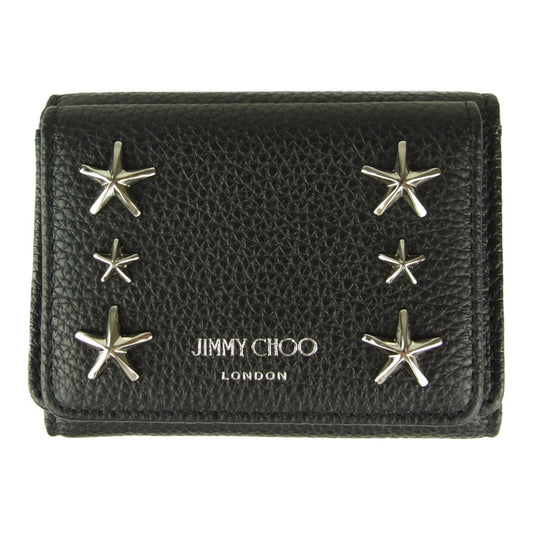 JIMMY CHOO ジミーチュウ NEMOUUF 14503798 NEMO SOFT GRAINY CALF W/STARS ネモ ソフトグレインカーフ スター スタッズ コンパクト ミニ ウォレット 三つ折り 財布  ブラック系【美品】【中古】