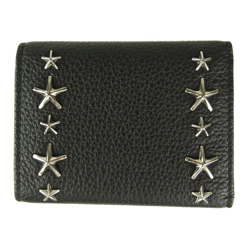 JIMMY CHOO ジミーチュウ NEMOUUF 14503798 NEMO SOFT GRAINY CALF W/STARS ネモ ソフトグレインカーフ スター スタッズ コンパクト ミニ ウォレット 三つ折り 財布  ブラック系【美品】【中古】