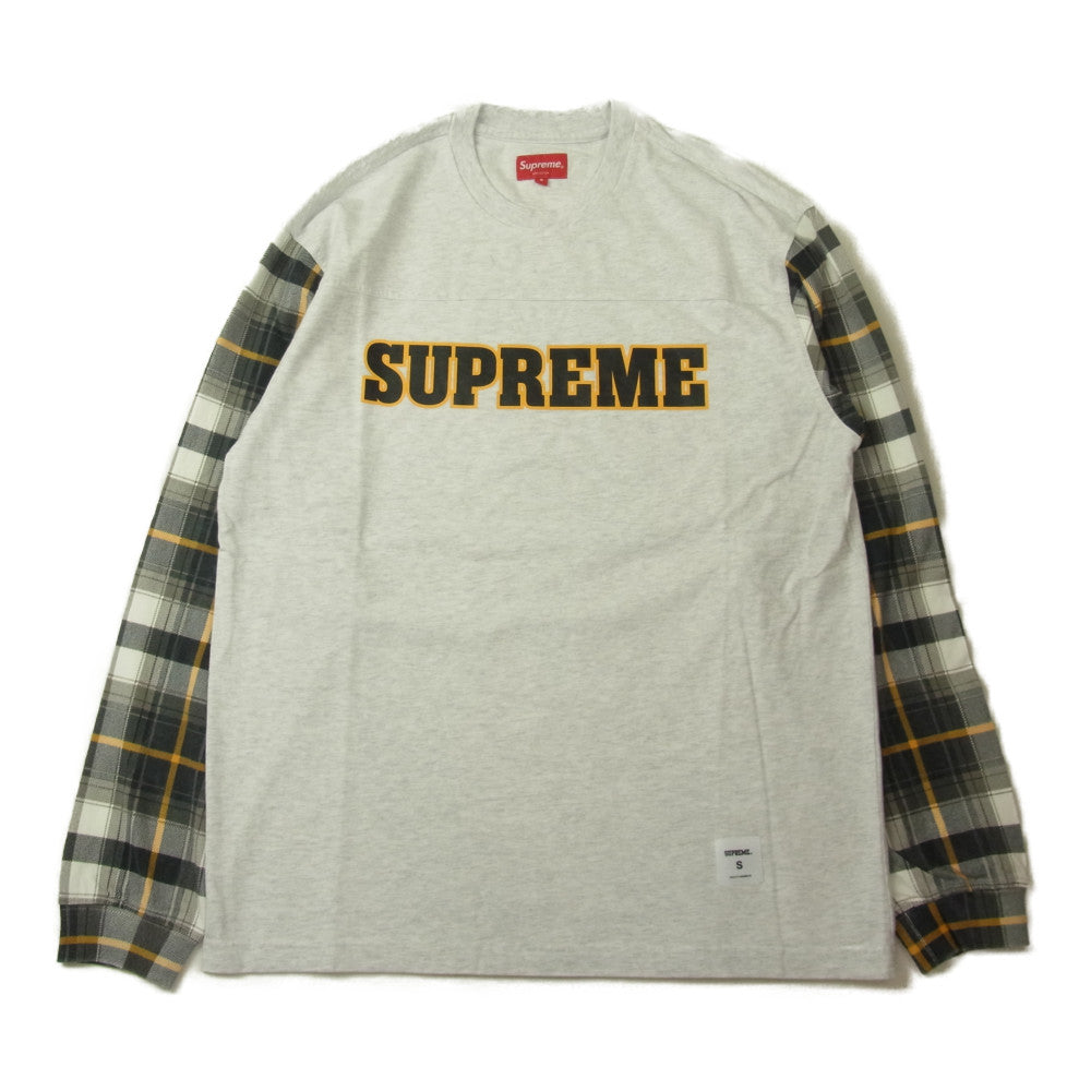 Supreme シュプリーム 21AW Plaid Sleeve L/S Tee プレイド 長袖 Tシャツ グレー グレー系 S【新古品】【未使用】【中古】