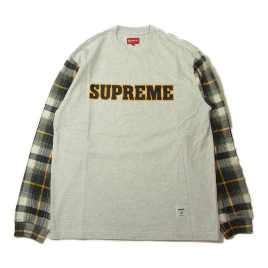 Supreme シュプリーム 21AW Plaid Sleeve L/S Tee プレイド 長袖 Tシャツ グレー グレー系 S【新古品】【未使用】【中古】
