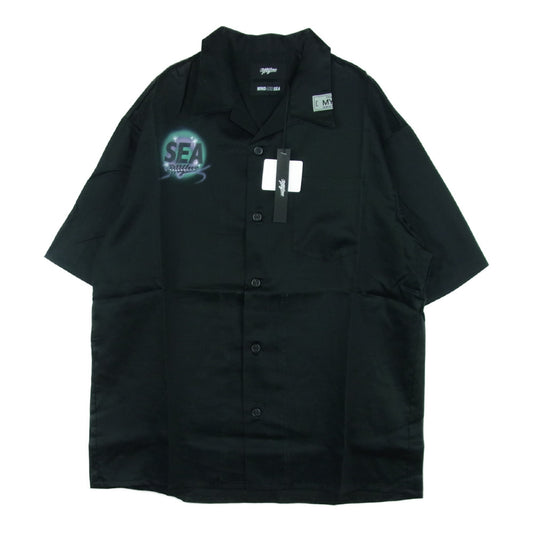 WIND AND SEA ウィンダンシー WDSMY103-0 Open Collar Shirt スプレー ロゴ オープンカラー 半袖 シャツ ブラック系 S【新古品】【未使用】【中古】