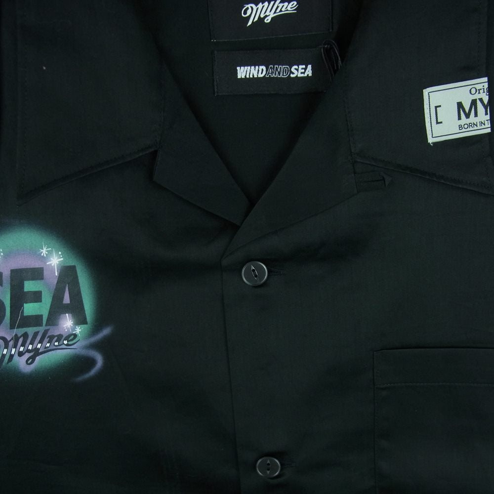 WIND AND SEA ウィンダンシー WDSMY103-0 Open Collar Shirt スプレー ロゴ オープンカラー 半袖 シャツ ブラック系 S【新古品】【未使用】【中古】
