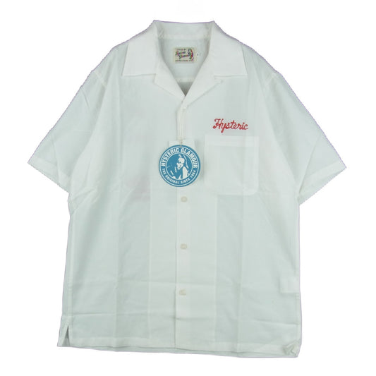 HYSTERIC GLAMOUR ヒステリックグラマー 02202AH07 MEMBERS ONLY 刺繍 ボーリング 半袖 シャツ ホワイト系 S【新古品】【未使用】【中古】