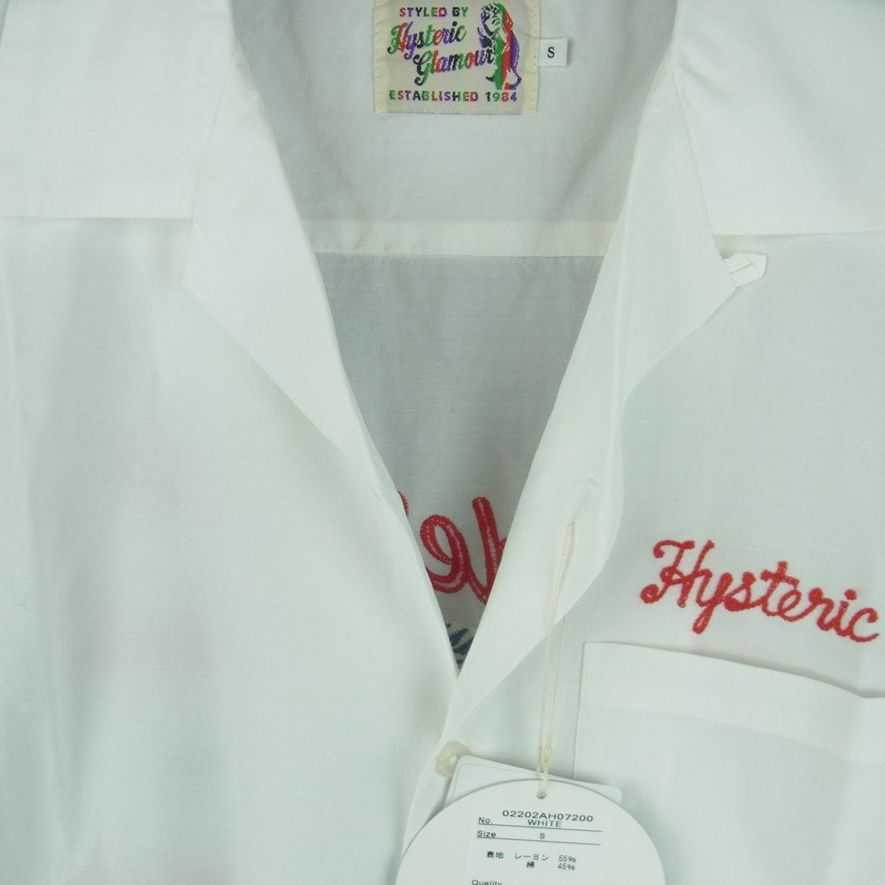 HYSTERIC GLAMOUR ヒステリックグラマー 02202AH07 MEMBERS ONLY 刺繍 ボーリング 半袖 シャツ ホワイト系 S【新古品】【未使用】【中古】