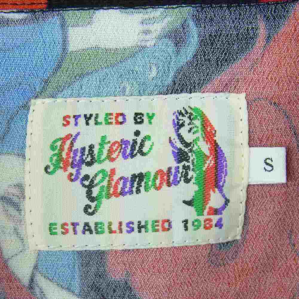 HYSTERIC GLAMOUR ヒステリックグラマー 02202AH09 上村一夫 DEVILISH FLAME柄 レーヨン アロハシャツ 半袖 シャツ ブラック系 レッド系 S【新古品】【未使用】【中古】