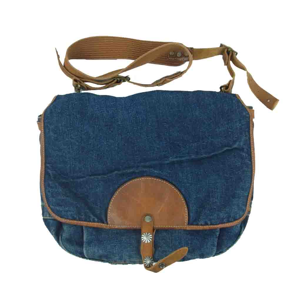 RRL ダブルアールエル 41381 DENIM-LEATHER MAIL BAG レザー デニム ショルダー バッグ インディゴブルー系【中古】