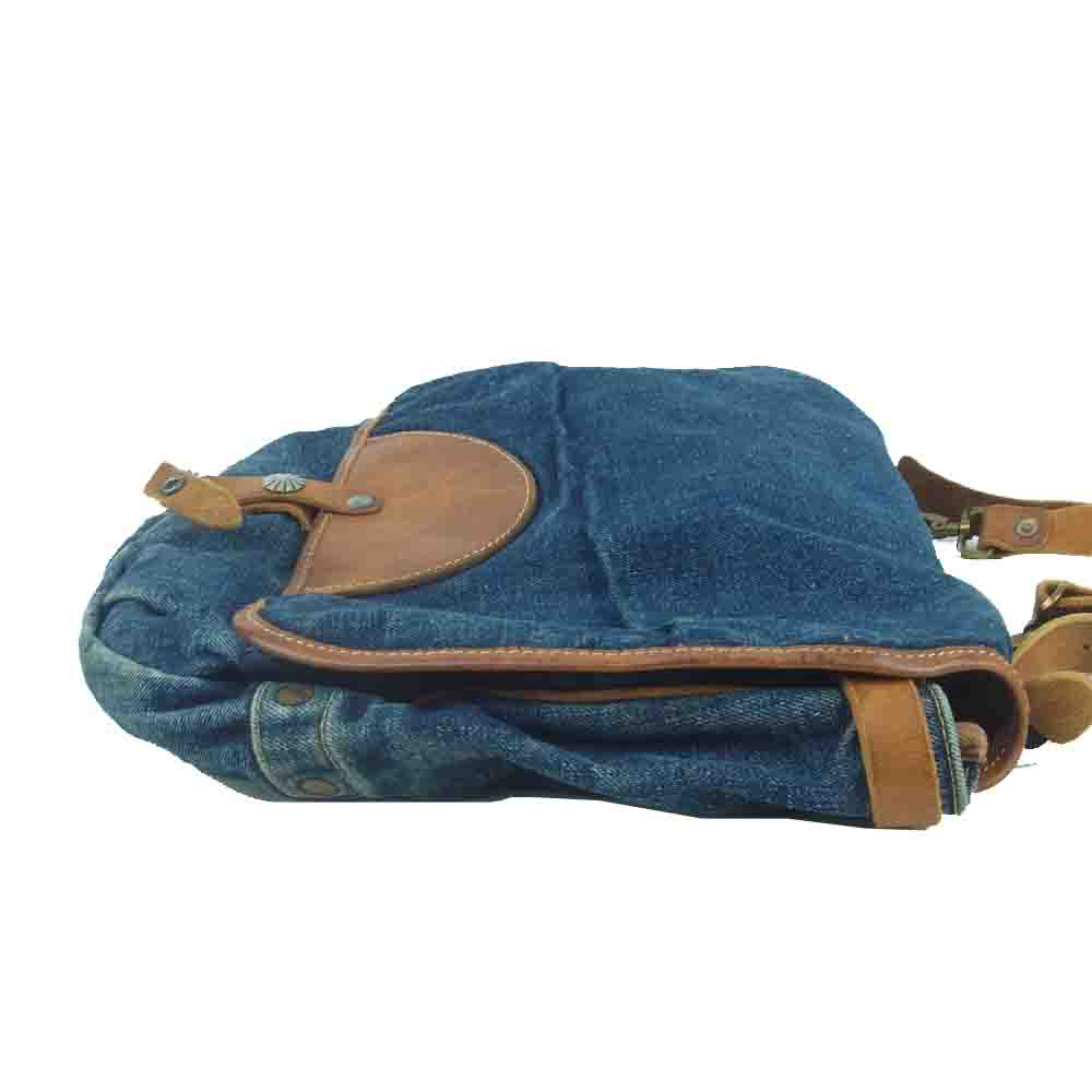 RRL ダブルアールエル 41381 DENIM-LEATHER MAIL BAG レザー デニム ショルダー バッグ インディゴブルー系【中古】