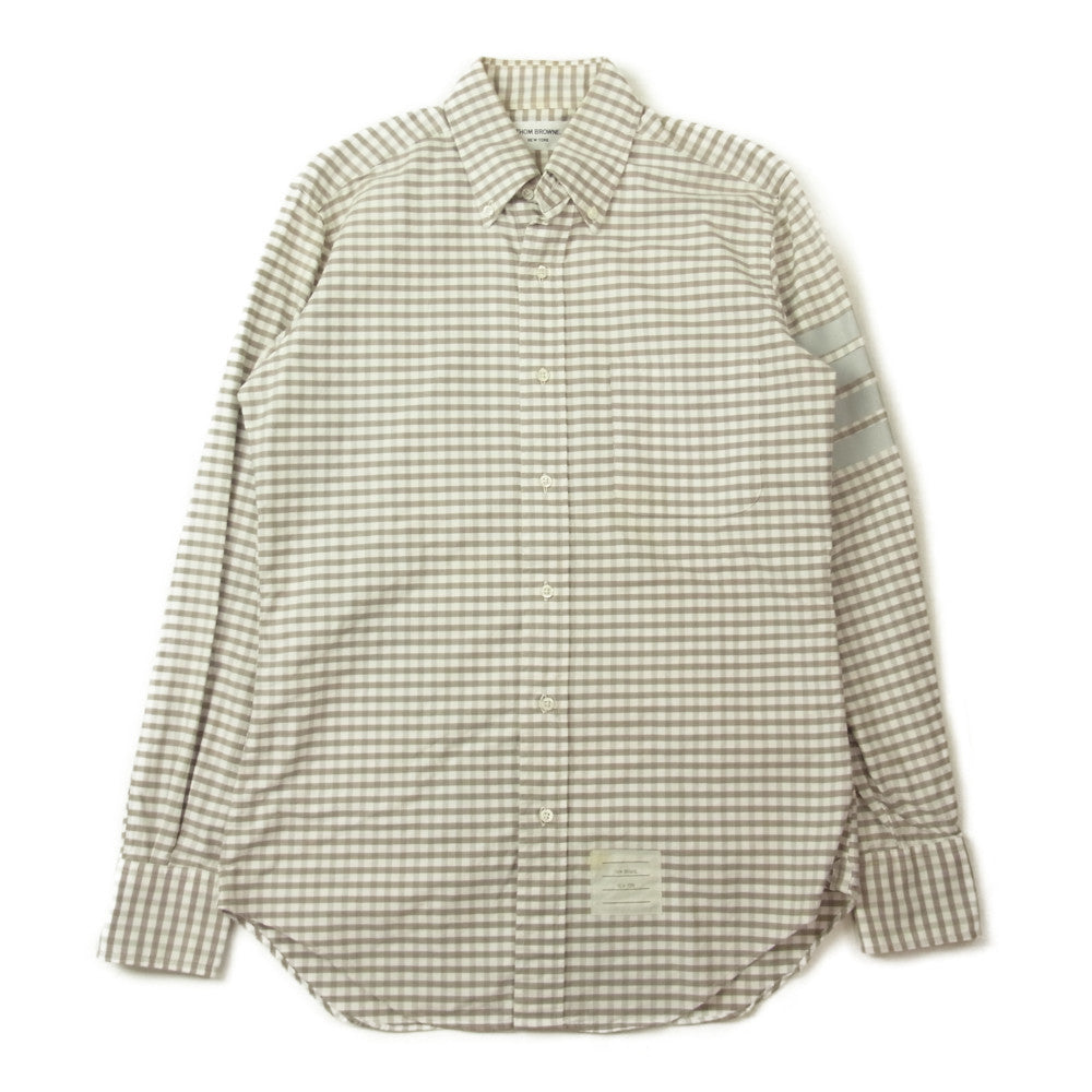 THOM BROWNE トムブラウン 国内正規品 ギンガムチェック 袖ライン ボタンダウン 長袖 シャツ ベージュ系 ホワイト系 2【中古】
