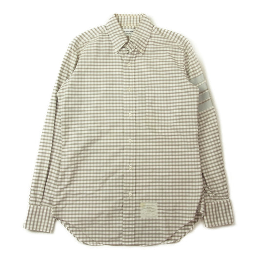 THOM BROWNE トムブラウン 国内正規品 ギンガムチェック 袖ライン ボタンダウン 長袖 シャツ ベージュ系 ホワイト系 2【中古】