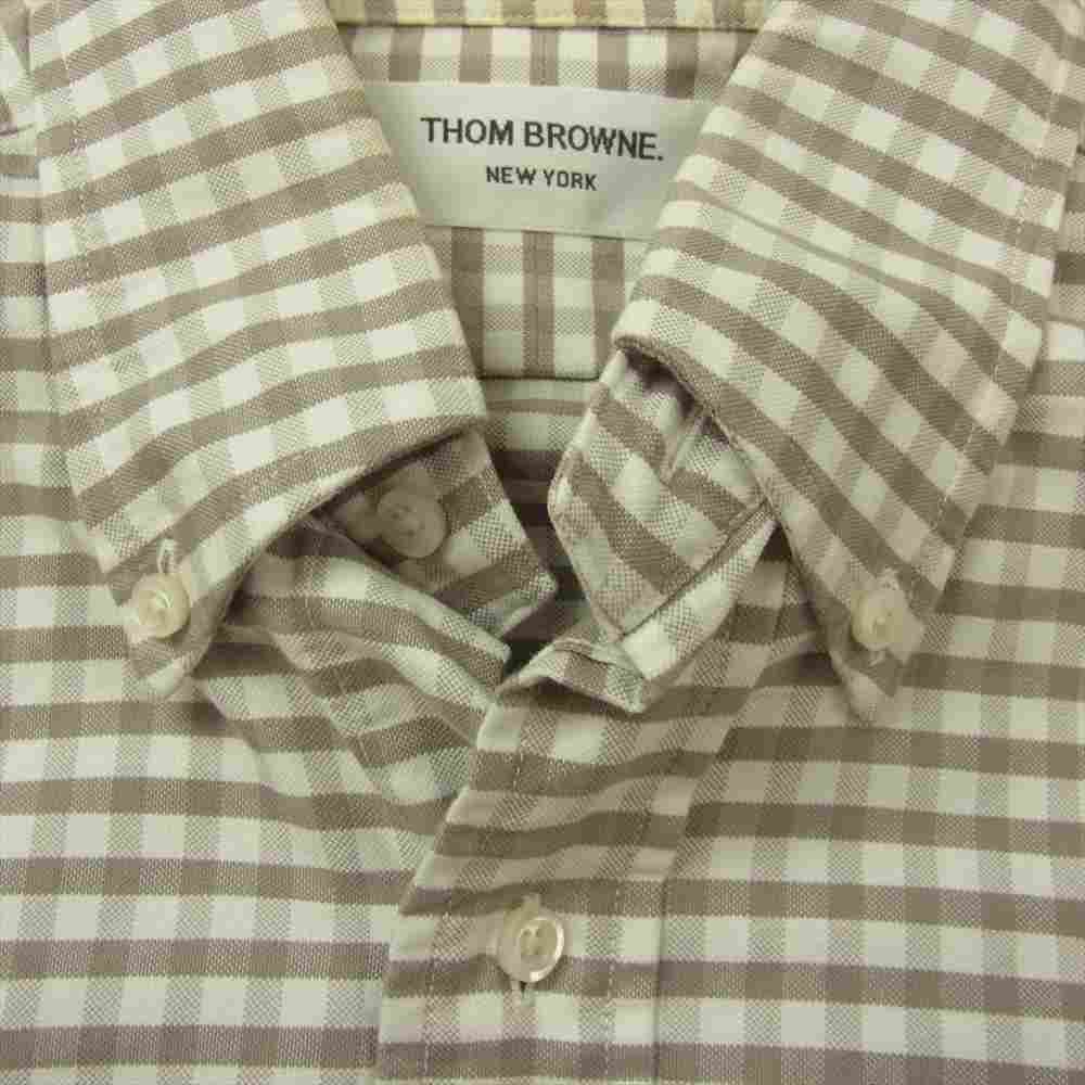 THOM BROWNE トムブラウン 国内正規品 ギンガムチェック 袖ライン ボタンダウン 長袖 シャツ ベージュ系 ホワイト系 2【中古】