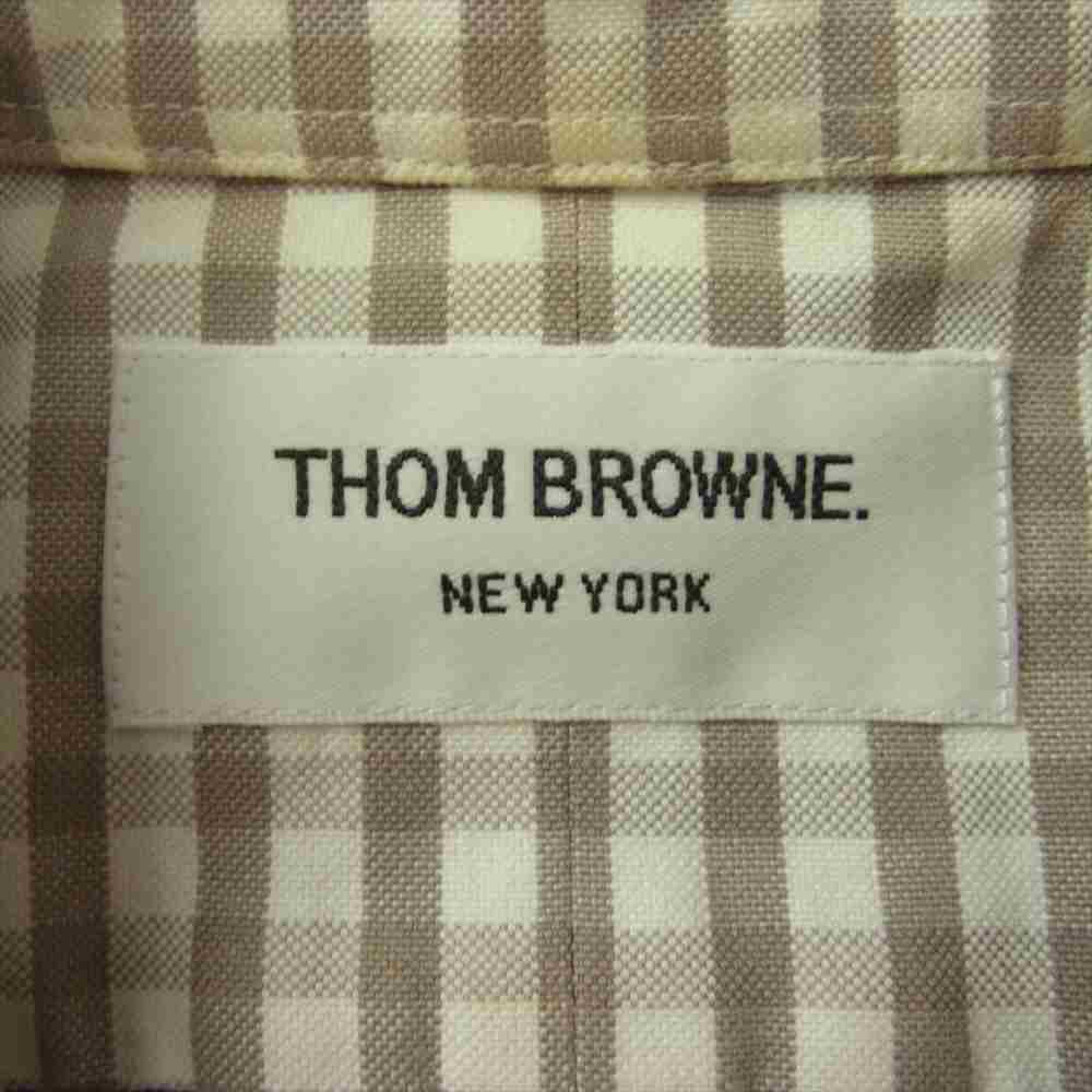 THOM BROWNE トムブラウン 国内正規品 ギンガムチェック 袖ライン ボタンダウン 長袖 シャツ ベージュ系 ホワイト系 2【中古】